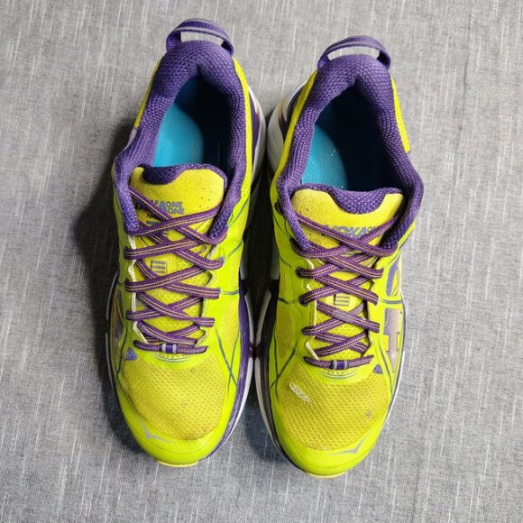 HOKA Infinite Womens Size 9.5 Neon Yellow Purple Athletic Running Shoes 1009649 - Picture 5 of 13